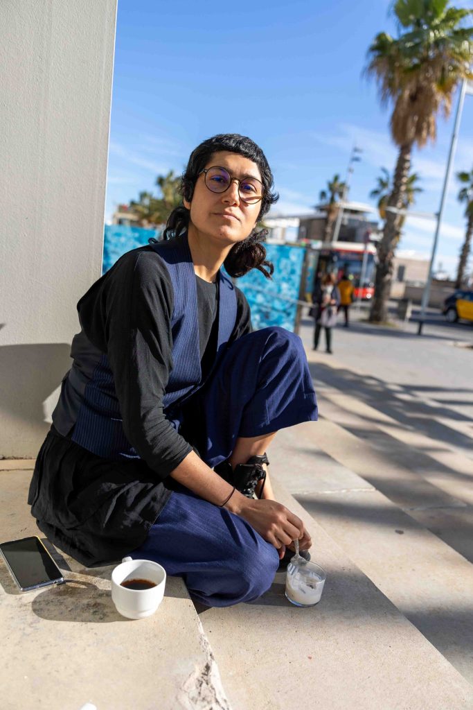 Project partner Mahla Rashidian sits outside the Institut de Ciències del Mar (ICM) - CSIC